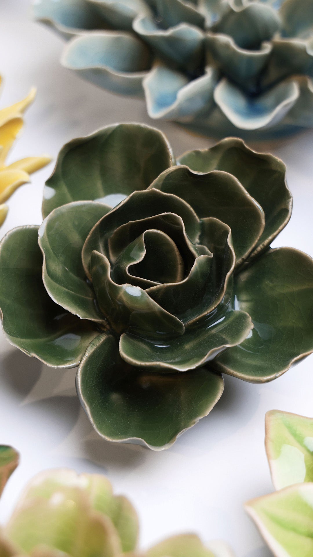 Fir Green Butterfly Ranunculus - Chive Ceramics Studio - Ceramic Flowers - Chive Ceramics Studio