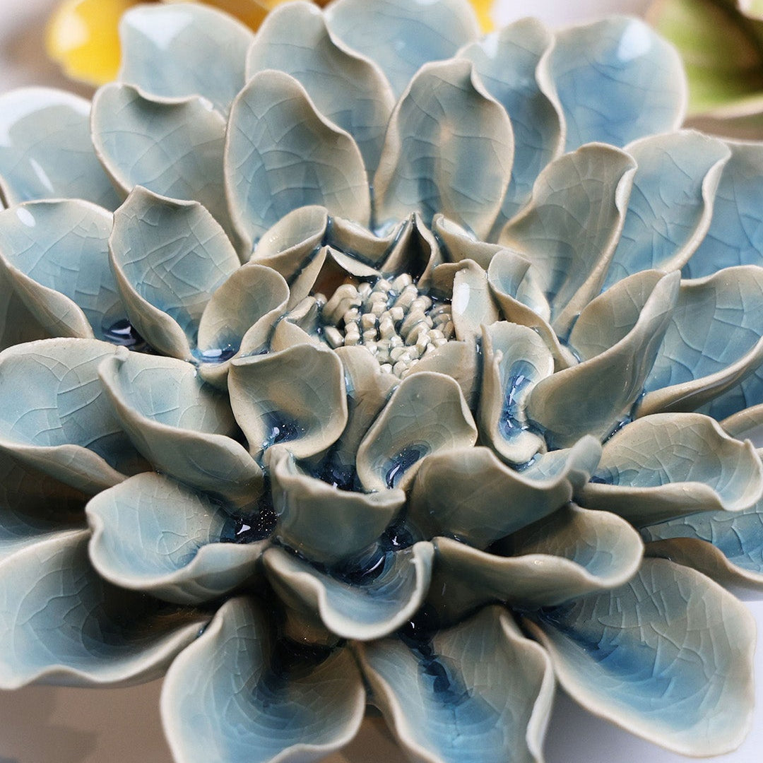 Powder Blue Aphrodite Dahlia - Chive Ceramics Studio - Ceramic Flowers - Chive Ceramics Studio
