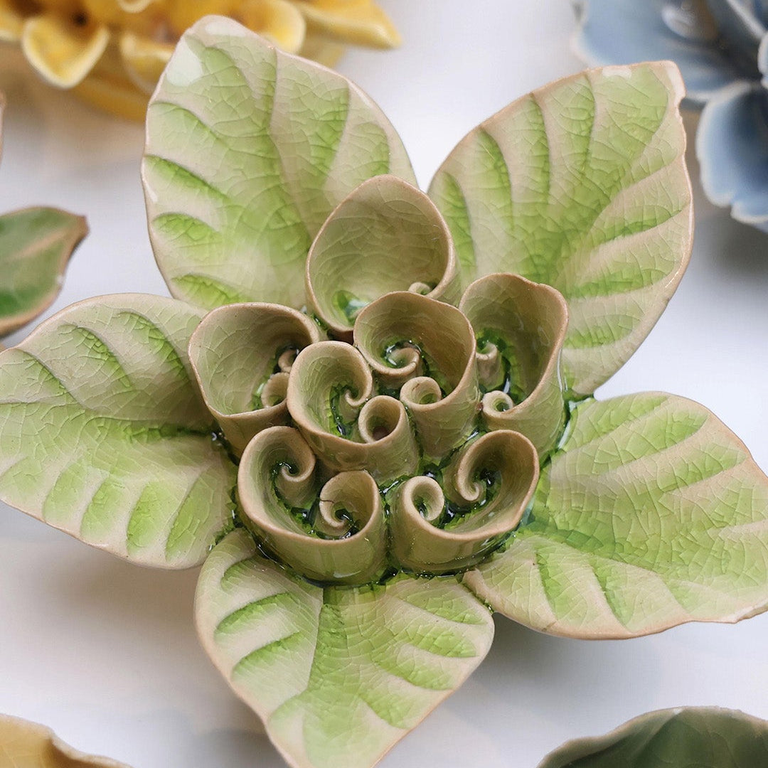 Peridot Green Maiden Lotus - Chive Ceramics Studio - Ceramic Flowers - Chive Ceramics Studio