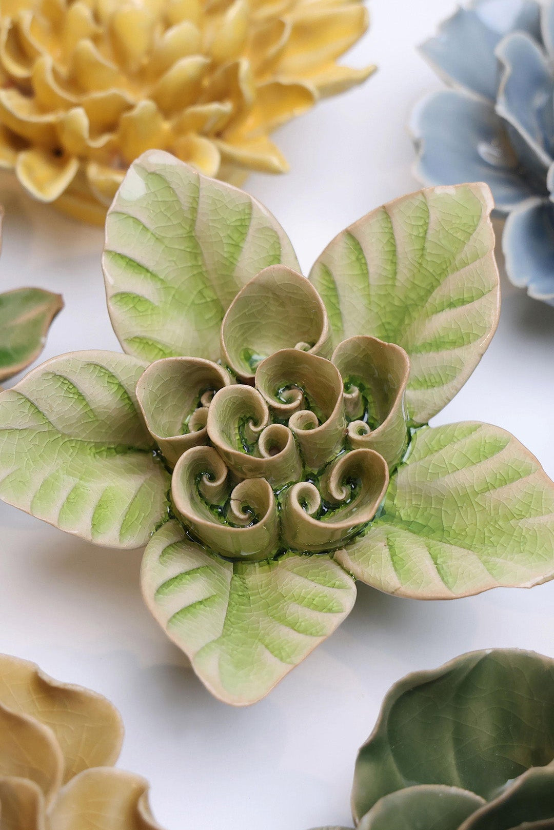 Peridot Green Maiden Lotus - Chive Ceramics Studio - Ceramic Flowers - Chive Ceramics Studio