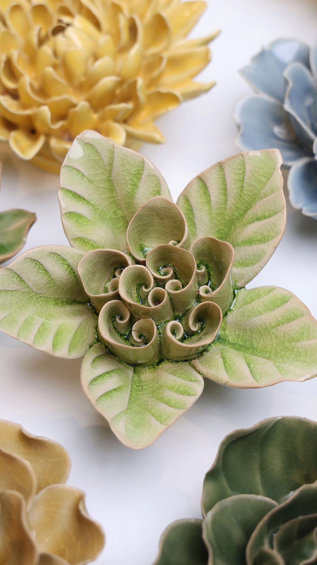 Peridot Green Maiden Lotus - Chive Ceramics Studio - Ceramic Flowers - Chive Ceramics Studio
