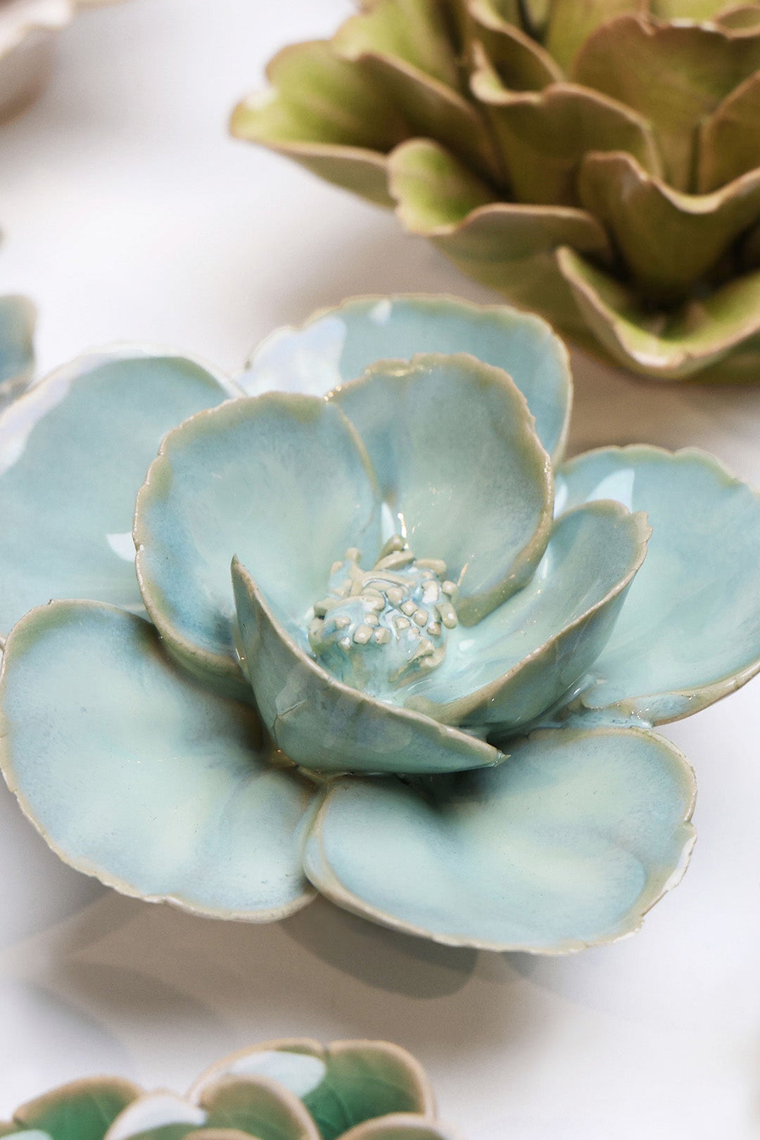 Milk Teal Poppy - Chive Ceramics Studio - Ceramic Flowers - Chive Ceramics Studio
