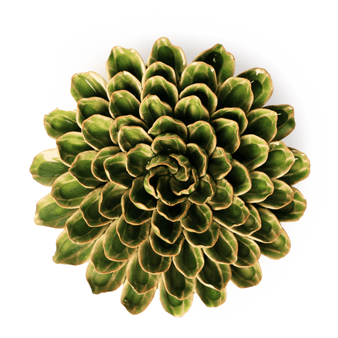 EG20 Avocado Green Unicorn Zinnia - Chive Ceramics Studio - Ceramic Flowers - Chive Ceramics Studio