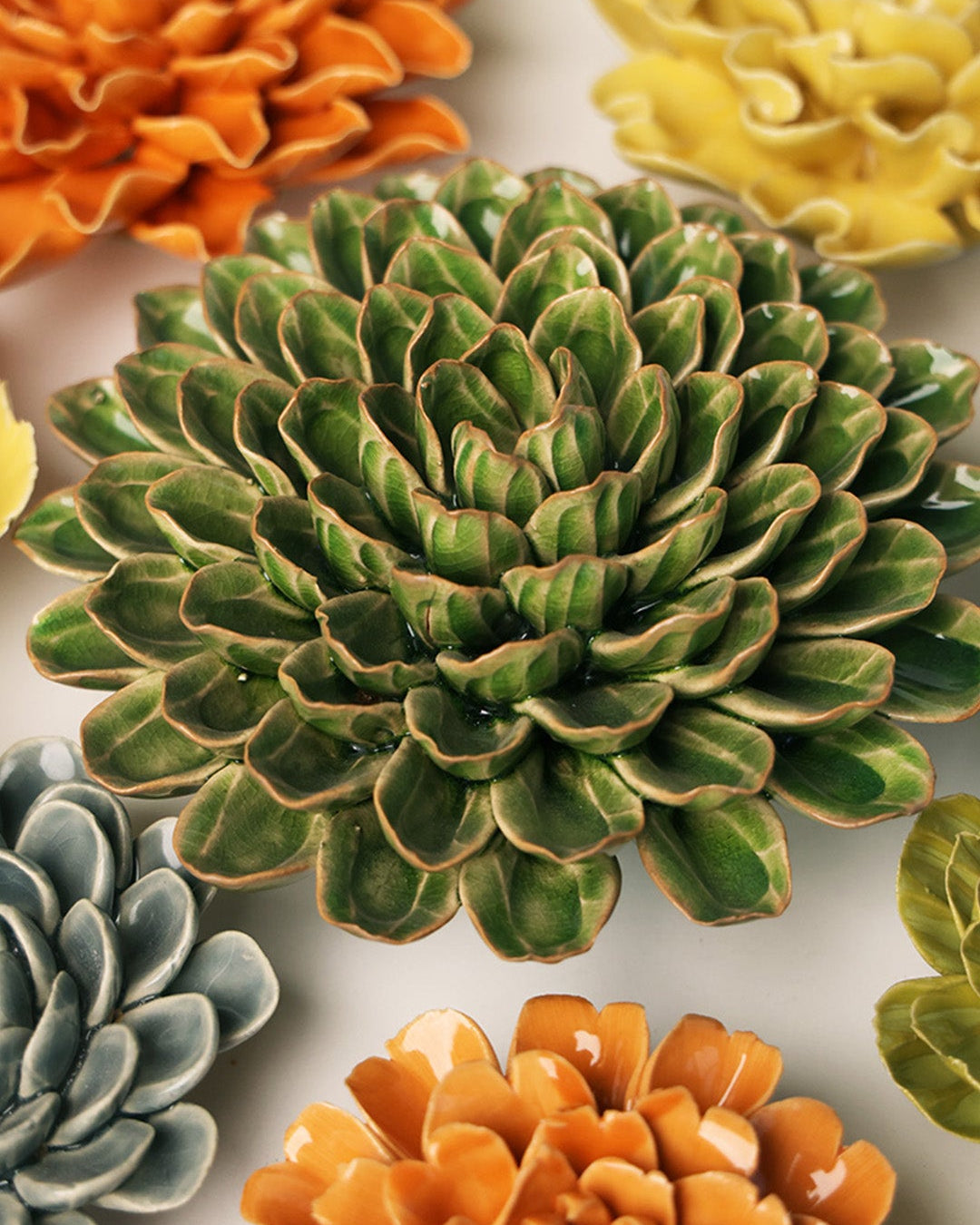 Avocado Green Unicorn Zinnia - Chive Ceramics Studio - Ceramic Flowers - Chive Ceramics Studio