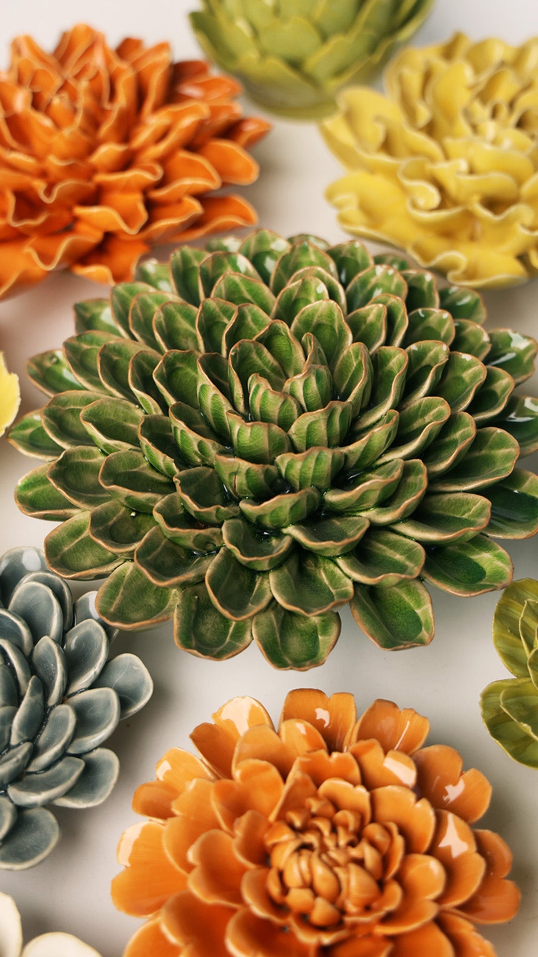 Avocado Green Unicorn Zinnia - Chive Ceramics Studio - Ceramic Flowers - Chive Ceramics Studio