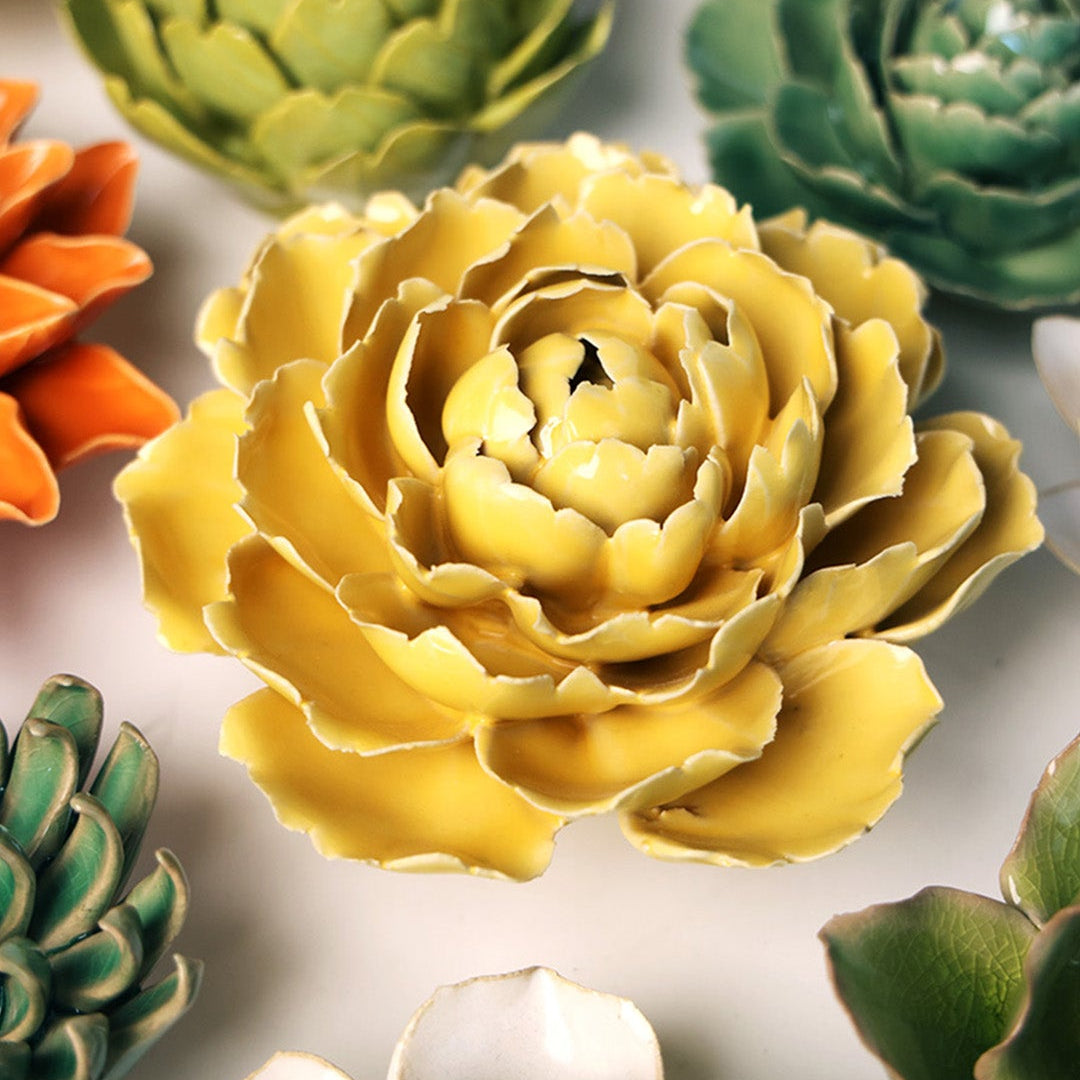 Buttercup Yellow Gay Paree Peony - Chive Ceramics Studio - Ceramic Flowers - Chive Ceramics Studio