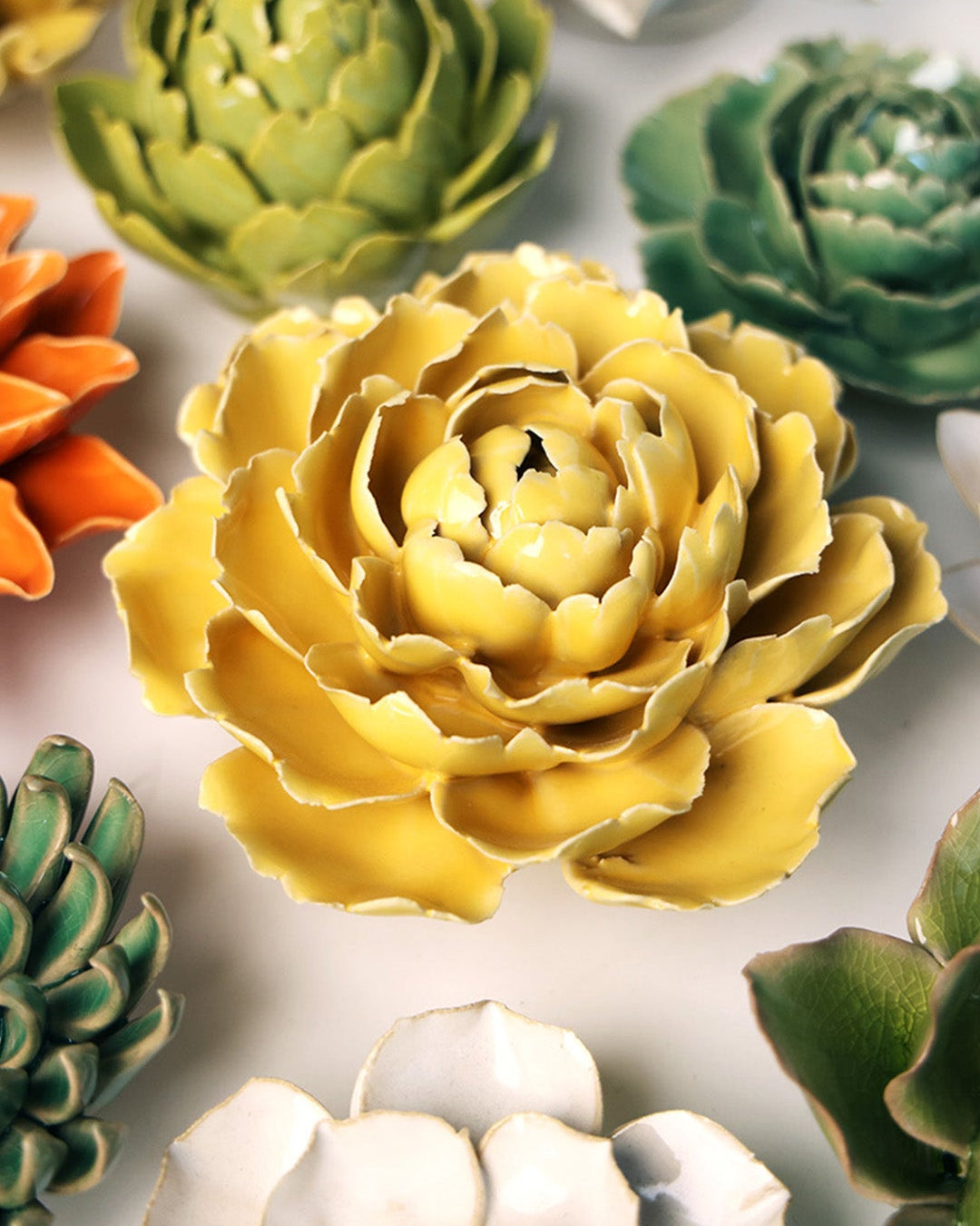 Buttercup Yellow Gay Paree Peony - Chive Ceramics Studio - Ceramic Flowers - Chive Ceramics Studio