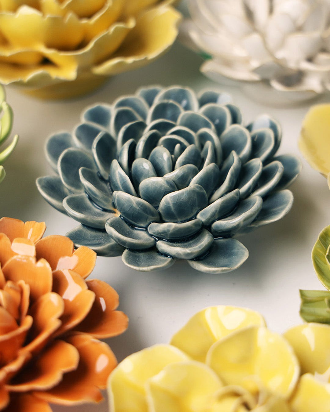 Pewter Blue Zinderella Zinnia - Chive Ceramics Studio - Ceramic Flowers - Chive Ceramics Studio