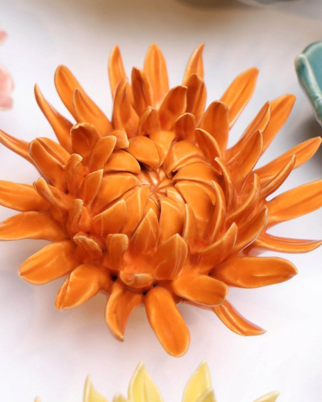 Orange Sarah Mum - Chive Ceramics Studio - Ceramic Flowers - Chive Ceramics Studio