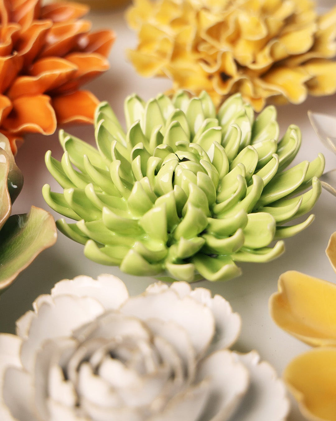 Yellow Green Pompom Mum - Chive Ceramics Studio - Ceramic Flowers - Chive Ceramics Studio