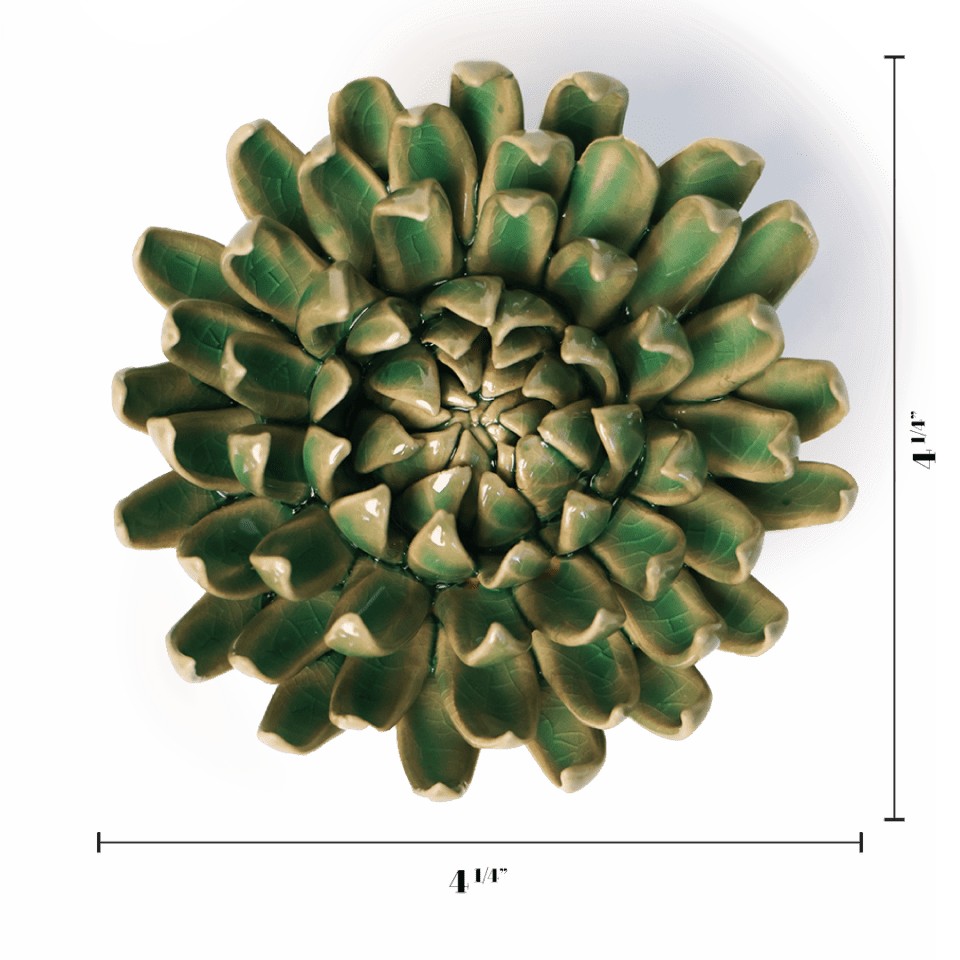 Jungle Green Pompom Mum - Chive Ceramics Studio - Ceramic Flowers - Chive Ceramics Studio