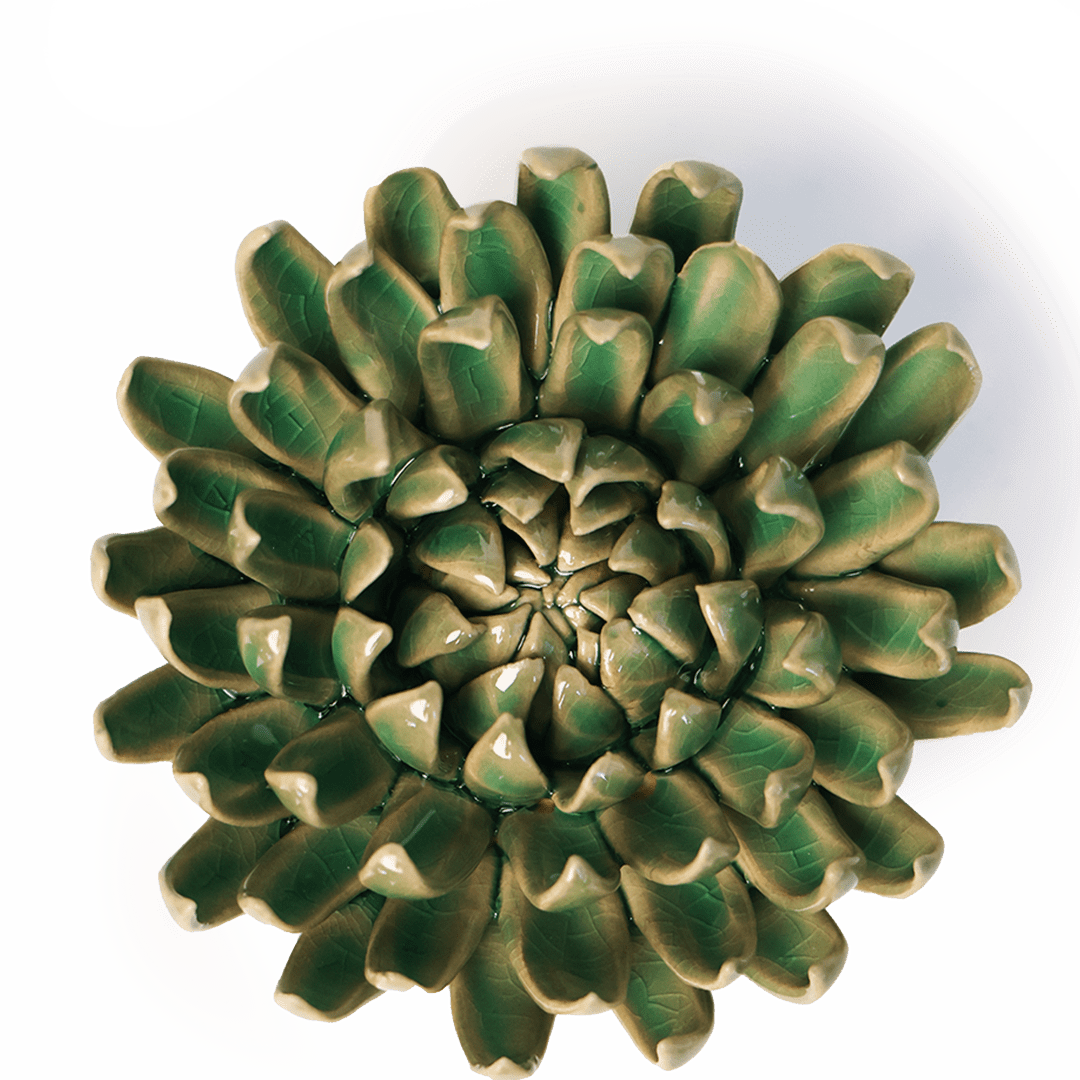 Jungle Green Pompom Mum - Chive Ceramics Studio - Ceramic Flowers - Chive Ceramics Studio