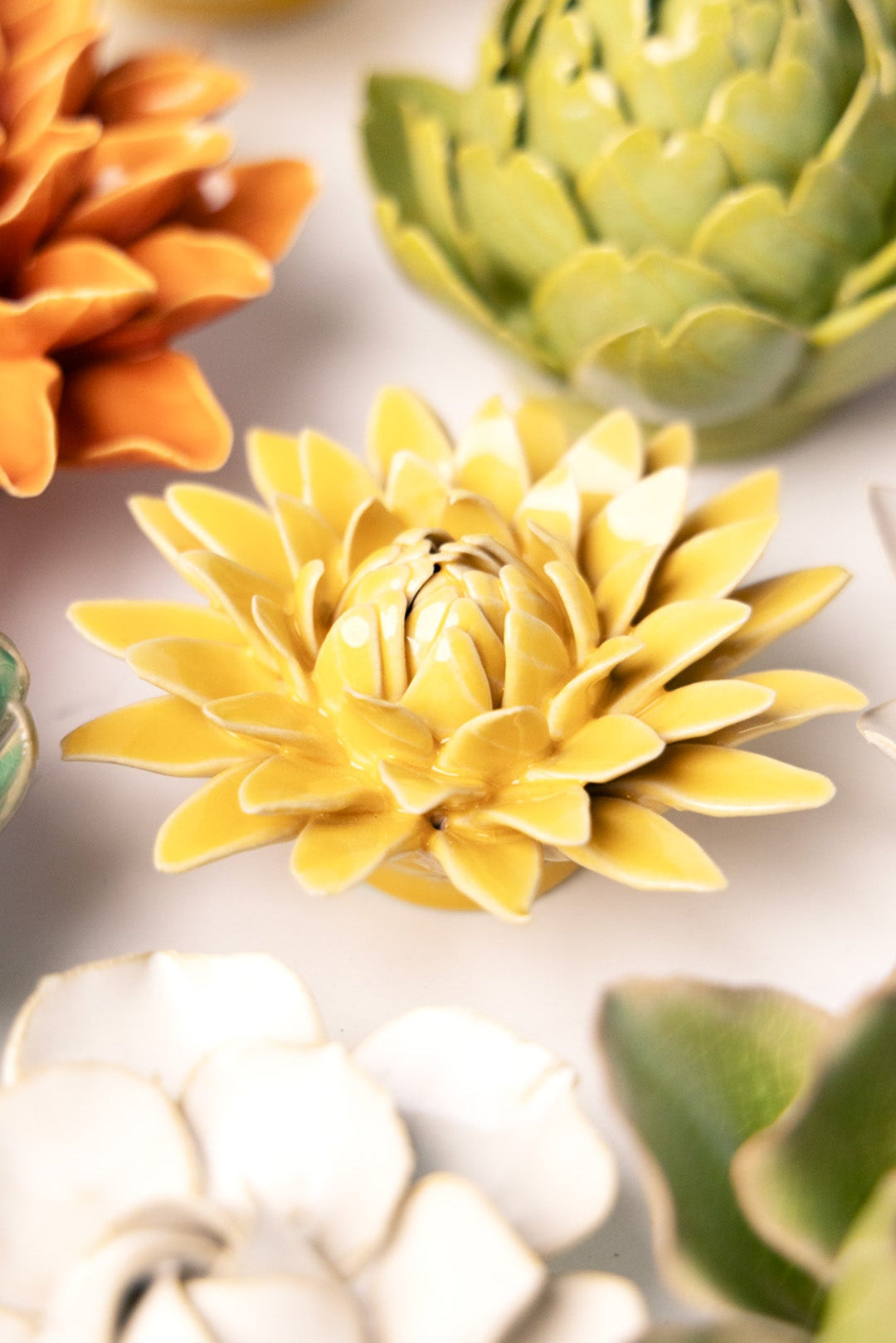 Burnt Yellow Strawflower - Chive Ceramics Studio - Ceramic Flowers - Chive Ceramics Studio