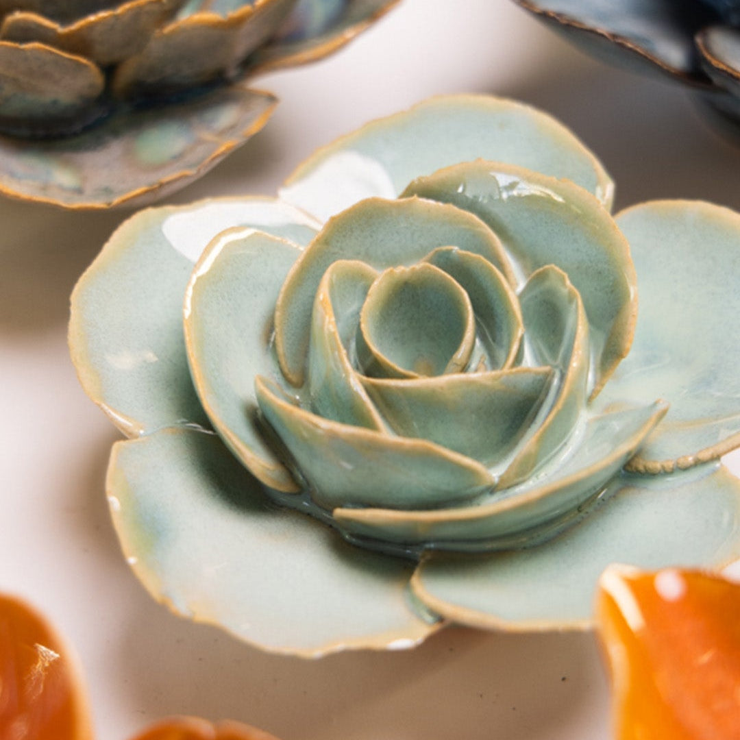Milk Teal Elegance Ranunculus - Chive Ceramics Studio - Ceramic Flowers - Chive Ceramics Studio