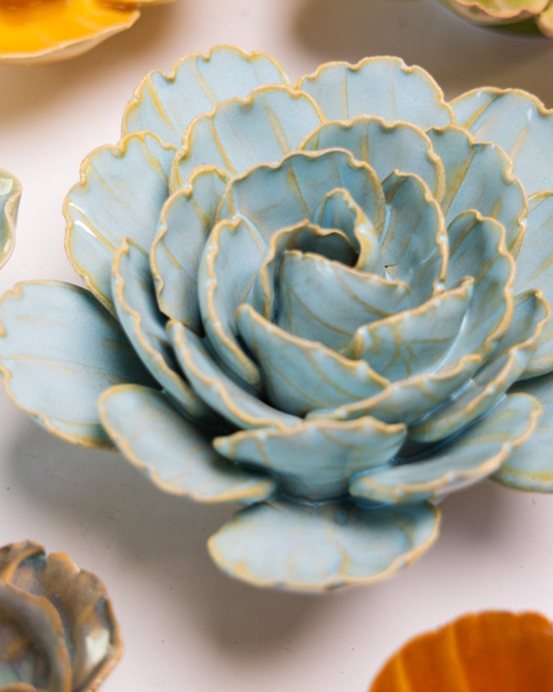 Robin's Egg Blue Keiko Peony - Chive Ceramics Studio - Ceramic Flowers - Chive Ceramics Studio