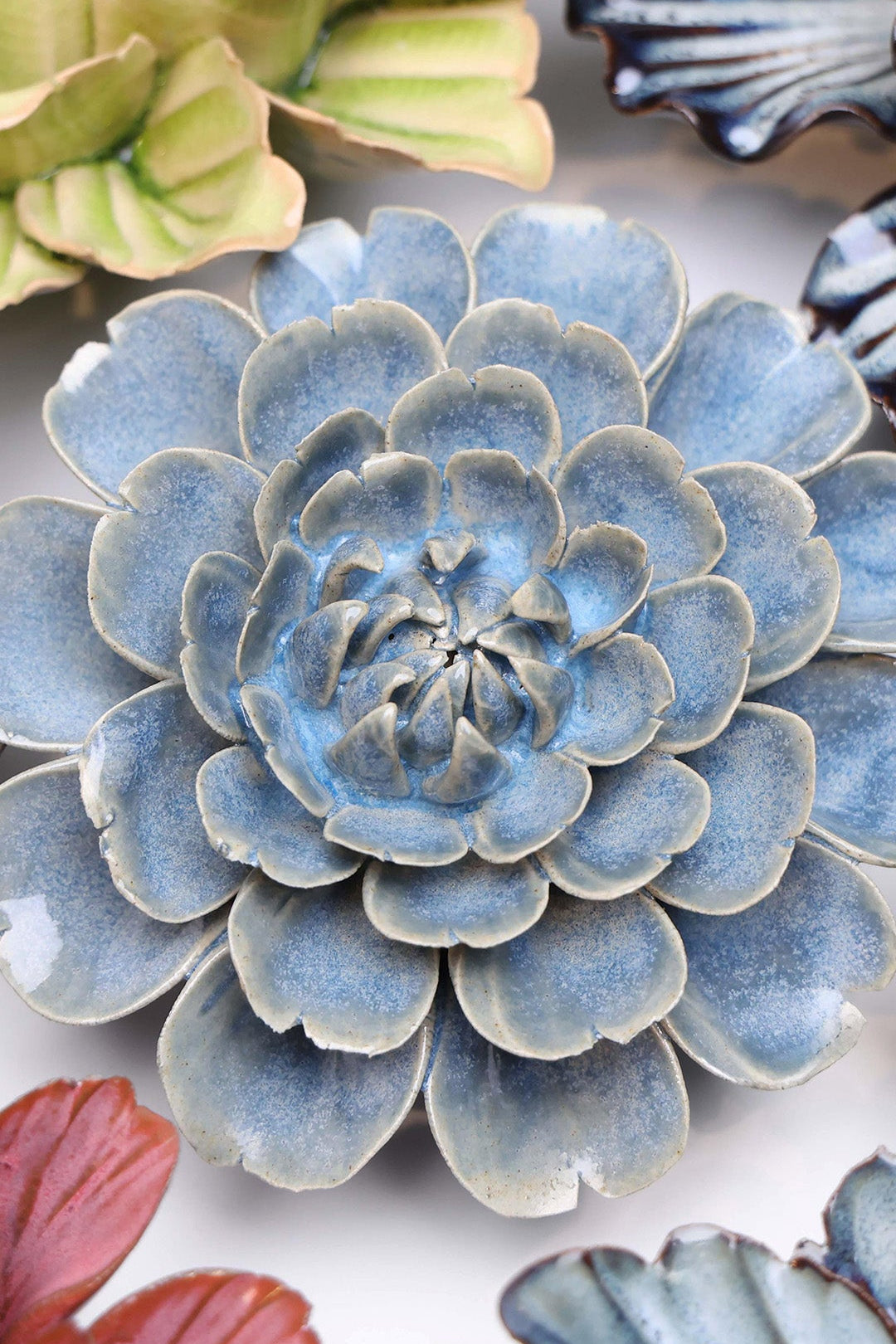 Fancy Blue Fiesta Marigold - Chive Ceramics Studio - Ceramic Flowers - Chive Ceramics Studio