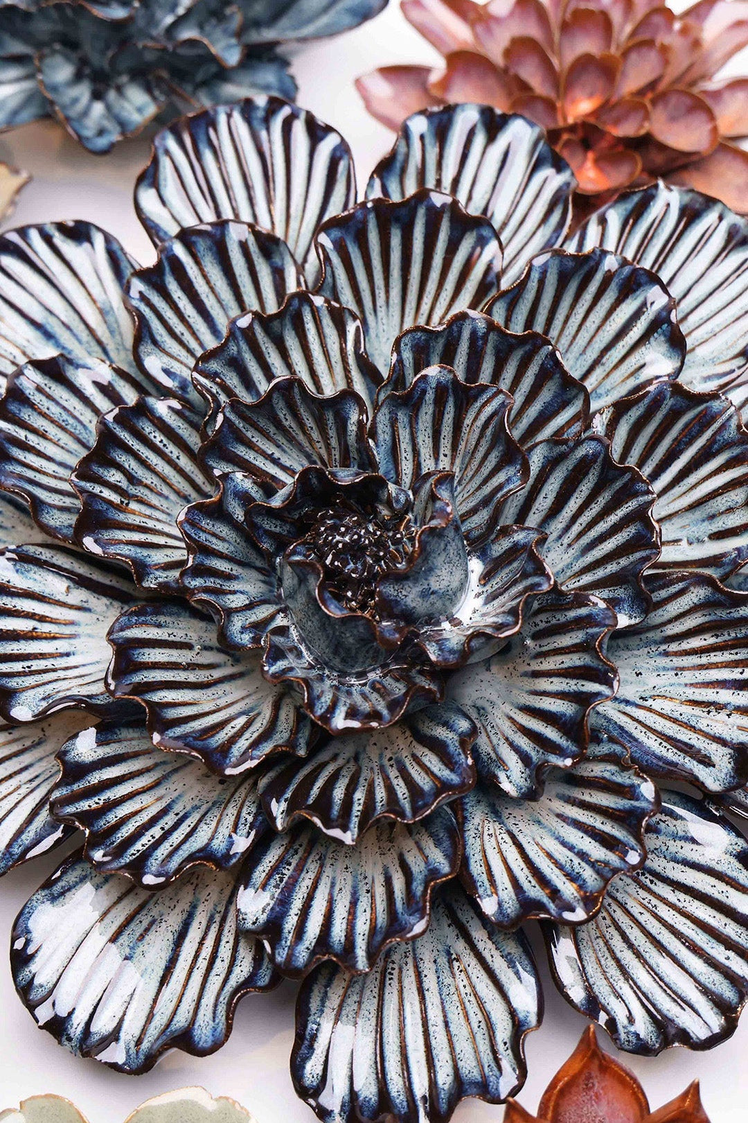 Navy Dinner Plate Dahlia - Chive Ceramics Studio - Ceramic Flowers - Chive Ceramics Studio