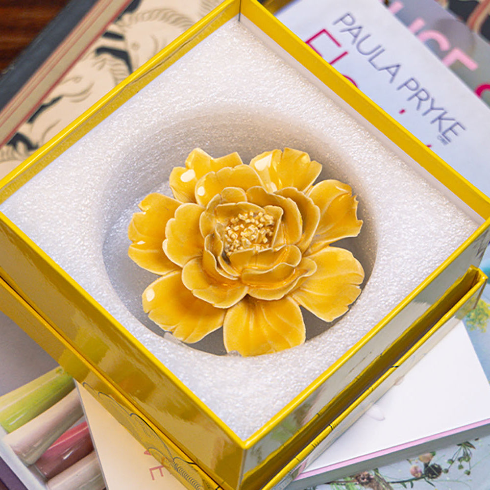 Ceramic June birth flower yellow rose in a gift box by Chive Ceramics