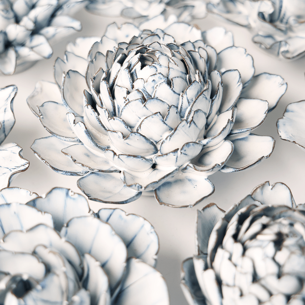 Blue White Hermione Peony - Chive Ceramics Studio - Ceramic Flowers - Chive Ceramics Studio
