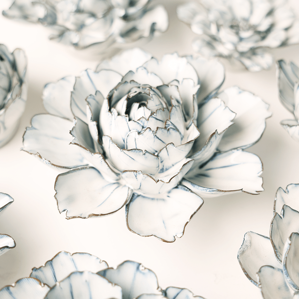Blue White Camellia - Chive Ceramics Studio - Ceramic Flowers - Chive Ceramics Studio