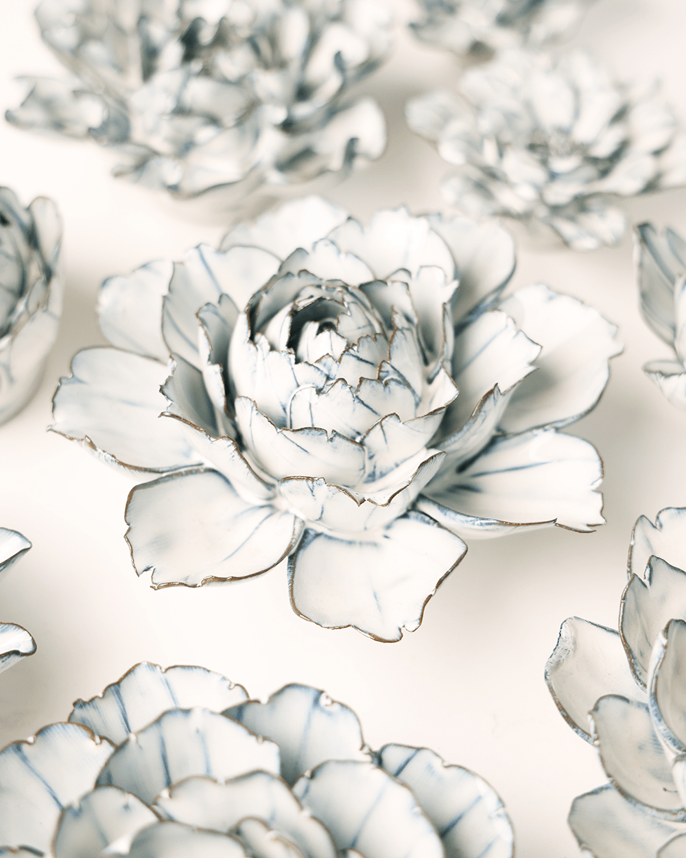 Blue White Camellia - Chive Ceramics Studio - Ceramic Flowers - Chive Ceramics Studio