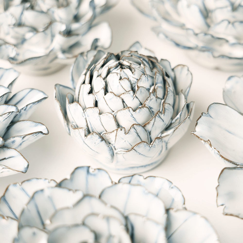 Blue White Queen Protea - Chive Ceramics Studio - Ceramic Flowers - Chive Ceramics Studio