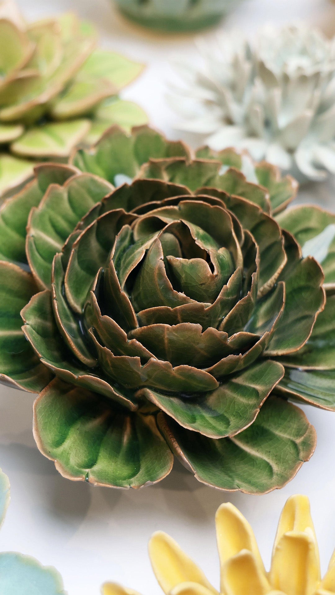 Avocado Green Rozella Peony - Chive Ceramics Studio - Ceramic Flowers - Chive Ceramics Studio