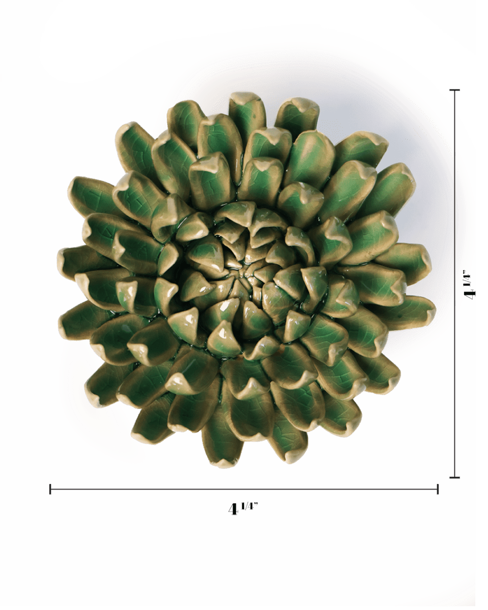 Jungle Green Pompom Mum - Chive Ceramics Studio - Ceramic Flowers - Chive Ceramics Studio