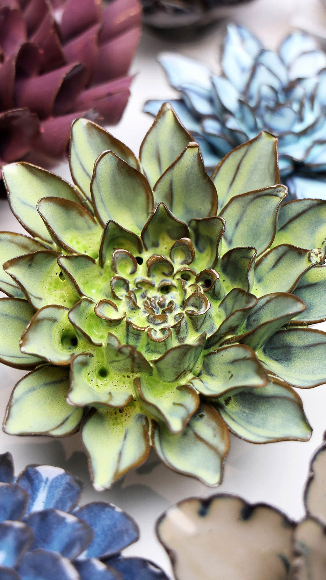 Pear Green Calico Aster - Chive Ceramics Studio - Ceramic Flowers - Chive Ceramics Studio