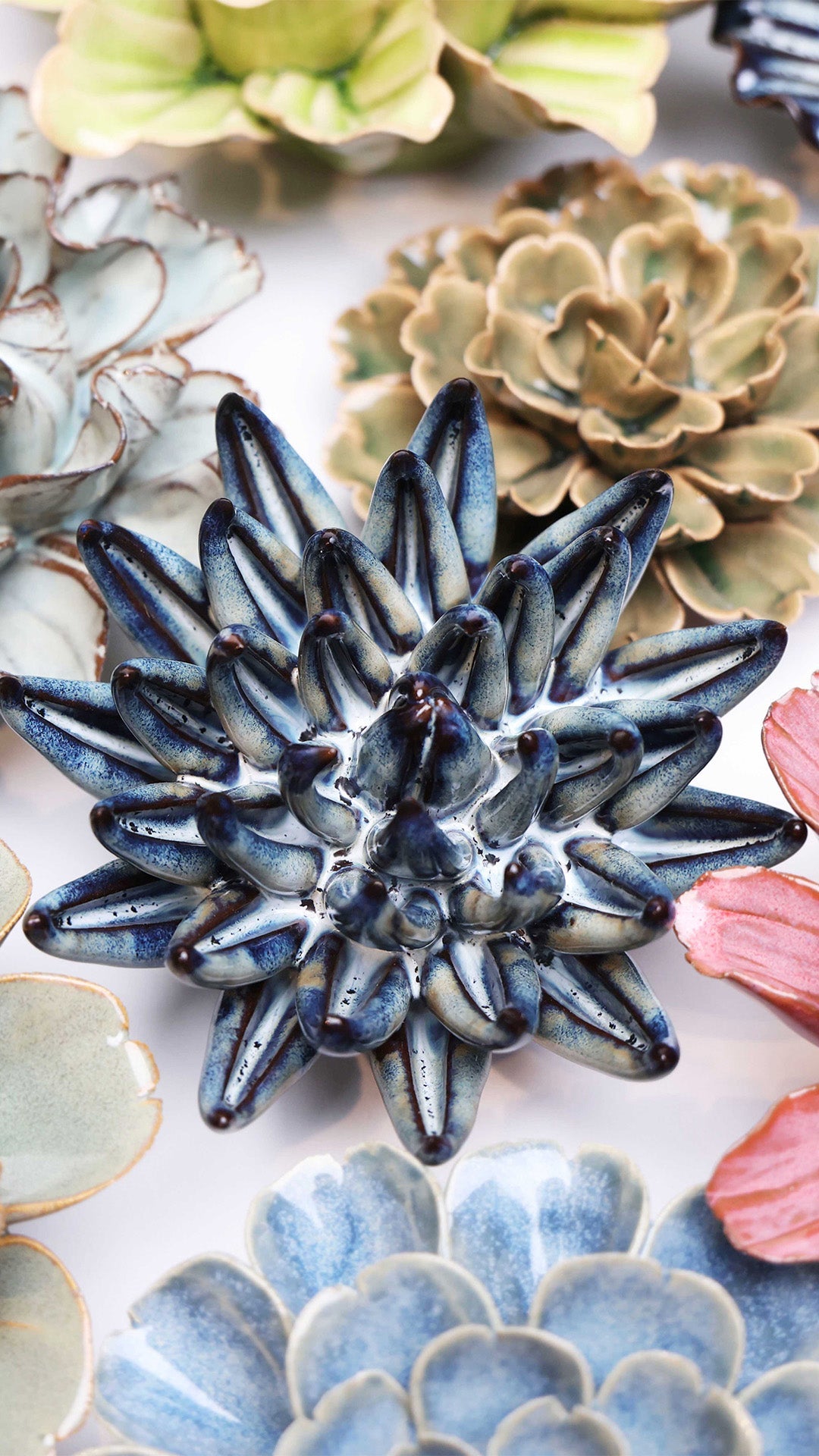 Navy Blue Chalksticks Succulent - Chive Ceramics Studio - Ceramic Flowers - Chive Ceramics Studio