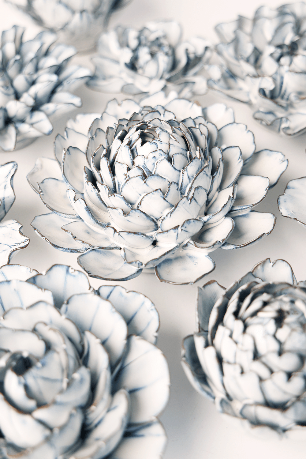 Blue White Hermione Peony - Chive Ceramics Studio - Ceramic Flowers - Chive Ceramics Studio