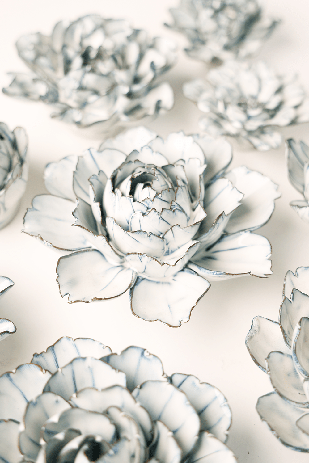 Blue White Camellia - Chive Ceramics Studio - Ceramic Flowers - Chive Ceramics Studio